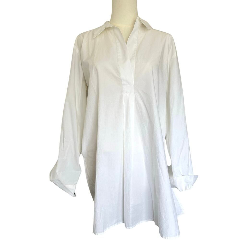 Eileen Fisher S NWT White Lagenlook Poplin Tunic Organic Cotton Top Minimalist